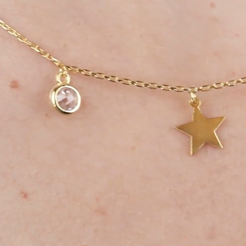 18k Gold Plated Star and Round CZ Charm Necklace. New. - Picture 6 of 9
